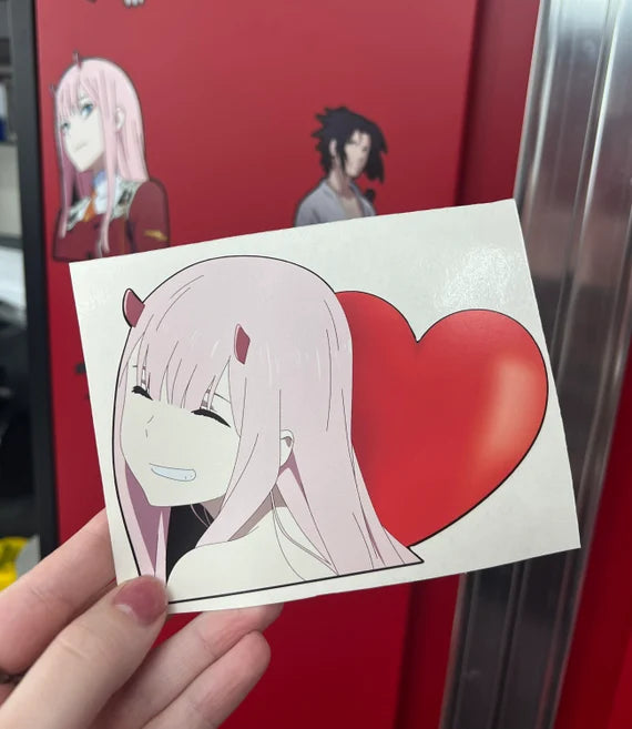 Zero Two Heart Sticker, Waterproof, anti-fading, Perfect for cars, laptops, windows and more! Darling in the Franxx