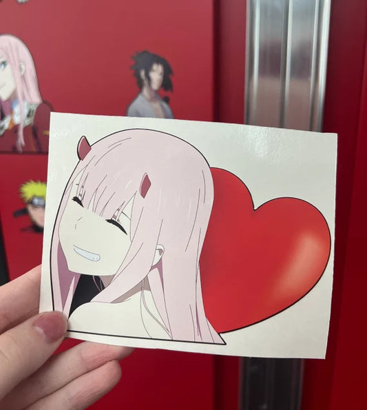 Zero Two Heart Sticker, Waterproof, anti-fading, Perfect for cars, laptops, windows and more! Darling in the Franxx