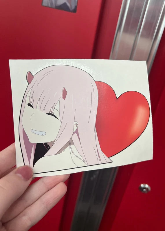 Zero Two Heart Sticker, Waterproof, anti-fading, Perfect for cars, laptops, windows and more! Darling in the Franxx