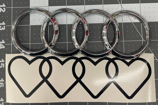 Audi Rings Hearts Decal High Quality, Water Proof Multiple sizes and colors available