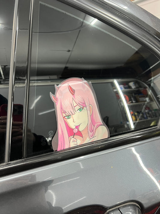 Zero Two Motion Peeker Sticker, Waterproof, anti-fading, Perfect for cars, laptops, windows and more! Darling in the Franxx